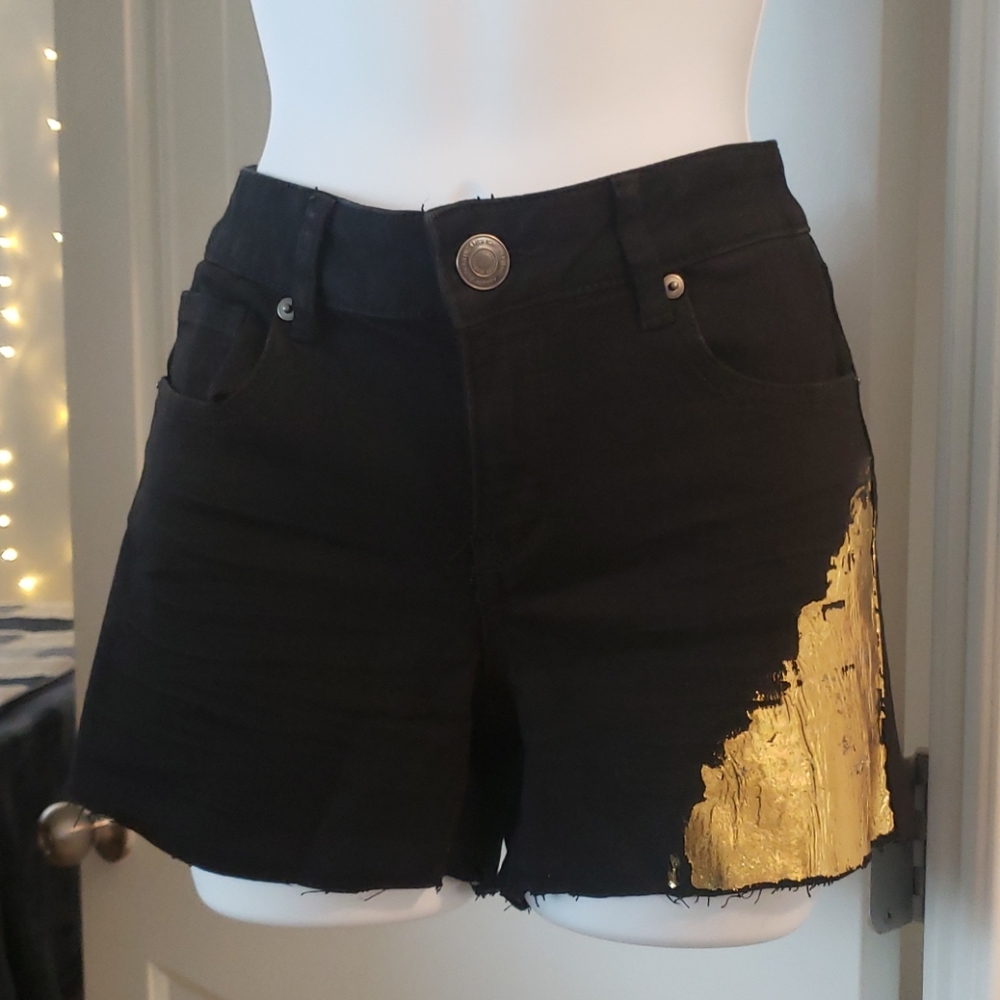 NEW Black Gold Foil Accent Jean Shorts